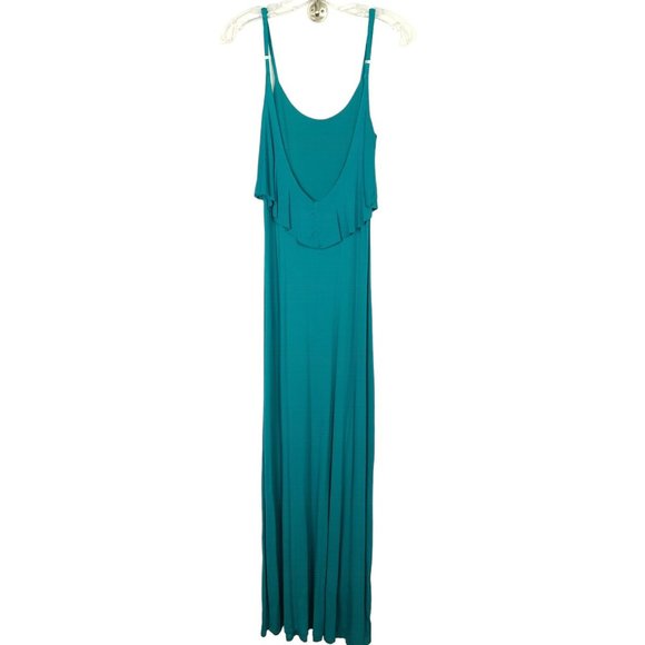 Solemio‎ Womens Maxi Sundress Size S Teal Blue Strappy A Line Deep V Back Ruffle - Picture 4 of 12